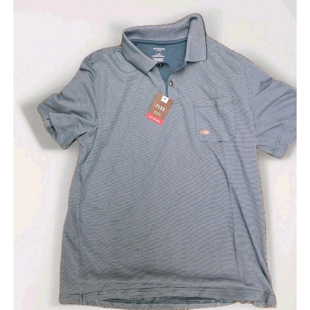 Van Heusen "FLEX" Men's Polo Shirt LG 2 Buttons Blue